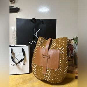 Mud cloth & leather tote bag